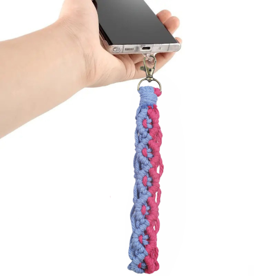 Набір макраме для рукоділля для ручного прядіння плетеного брелока «Петля» для ключів 22х3 см, рожевий з блакитним Кам'янець-Подільський