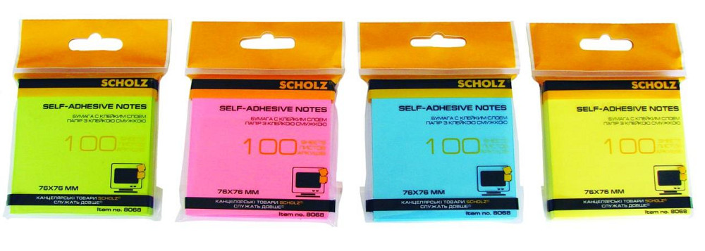 Папір для нотаток 76*76 100л кольоровий "Scholz" 8068-211SCH неоновий асорт., шт Київ - фото 1