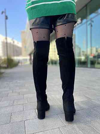 Stepter Ботфорти жіночі зимові, натуральний велюр чорні, на підборах 6 см. 6076 / Стильні чобот Коломыя