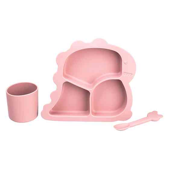 Набір дитячої силіконової посуди, 3 предмети, Рожевий Київ