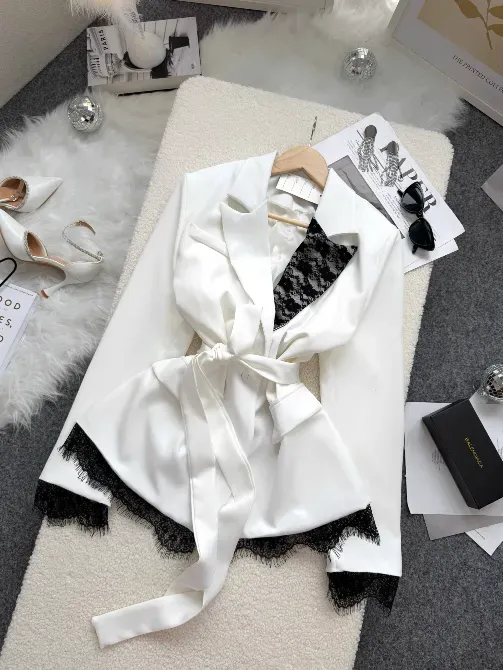 Жіночий піджак з мереживом коричневий білий чорний Одеса - фото 1