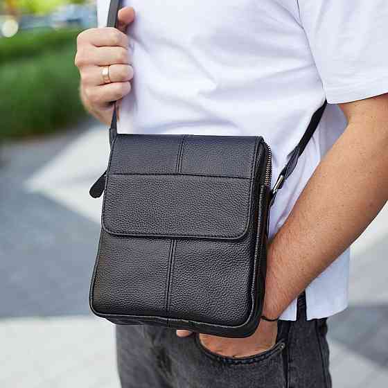 Чоловіча сумка шкіряна планшет 21х24х6, барсетка на одне плече Tiding Bag M1254A чорна Київ