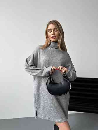 Женское теплое базовое платье турецкое двухсторонняя ангора Серый Одесса