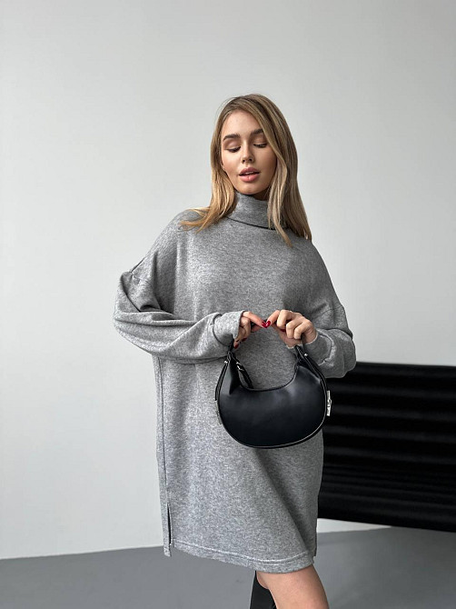 Женское теплое базовое платье турецкое двухсторонняя ангора Серый Одесса - изображение 2