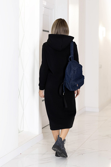 Тепла трикотажна сукня міді з капюшоном "Era" | Батал Чорний, 50-52 Київ - фото 2