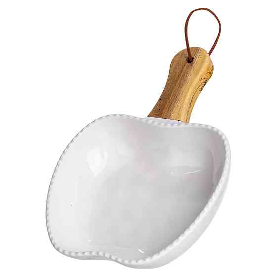 Тарілка порцелянова глибока з ручкою Яблуко 23×16×4 (см) блюдо сервірувальне з ручкою для подачі тарілка сковорода Білий ZJH-15-5 Коломия