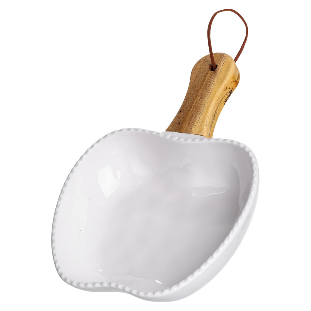 Тарілка порцелянова глибока з ручкою Яблуко 23×16×4 (см) блюдо сервірувальне з ручкою для подачі тарілка сковорода Білий ZJH-15-5 Коломия - фото 5