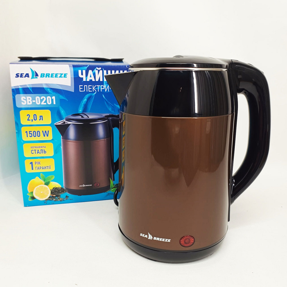 Чайник электрический модный SeaBreeze SB-0201 1.8 л 2000 Вт, Тихий бытовой чайник WA-65 Львов - изображение 9