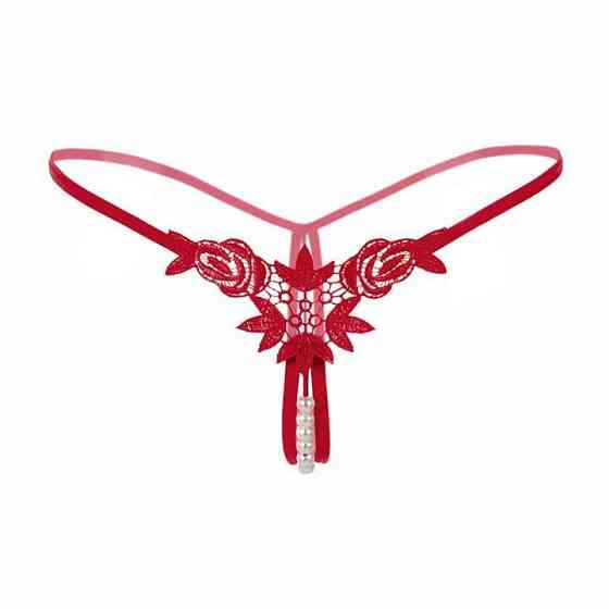 Стринги с бусинками и цветами - Красный - S/M – Эротическое бельё Винница