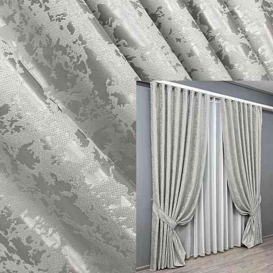 Комплект готових штор VR-Textil Льон мармур Pavliani ХО № 1263ш Світло-сірий 150х270 см 2 шт (33-0998) Київ