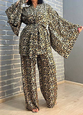 Костюм жіночий My fashion 1675 кімоно з поясом широкі брюки на резинці леопардовий принт one size ко Одеса - фото 3