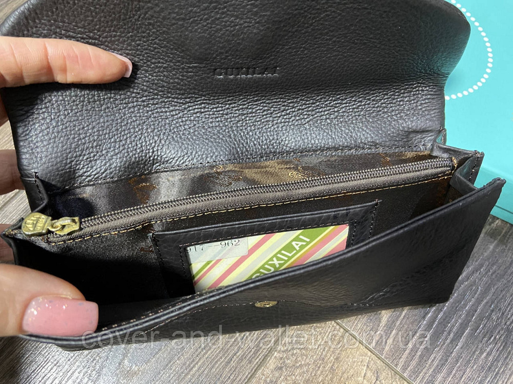 Тонкий м'який жіночий гаманець із міцної шкіри коричневого кольору Guxilai Київ - фото 3