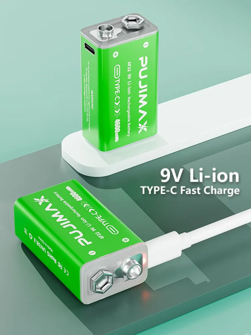 Акумуляторна батарея Pujimax 9В 4600 мВт/год Type-C модель 6F22 для металошукача (2 шт.) Зелений Київ - фото 2