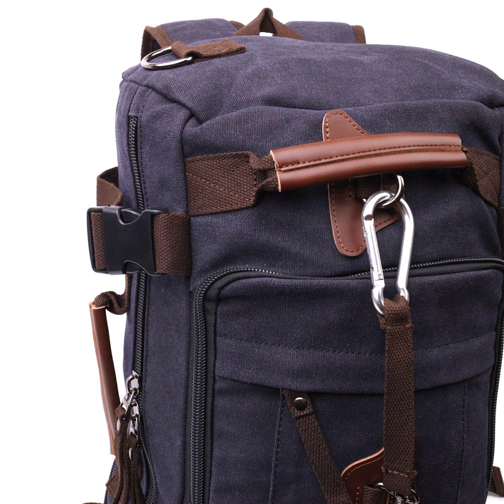 Великий рюкзак-трансформер у стилі мілітарі із щільного текстилю Vintage 22157 Чорний Київ - фото 8