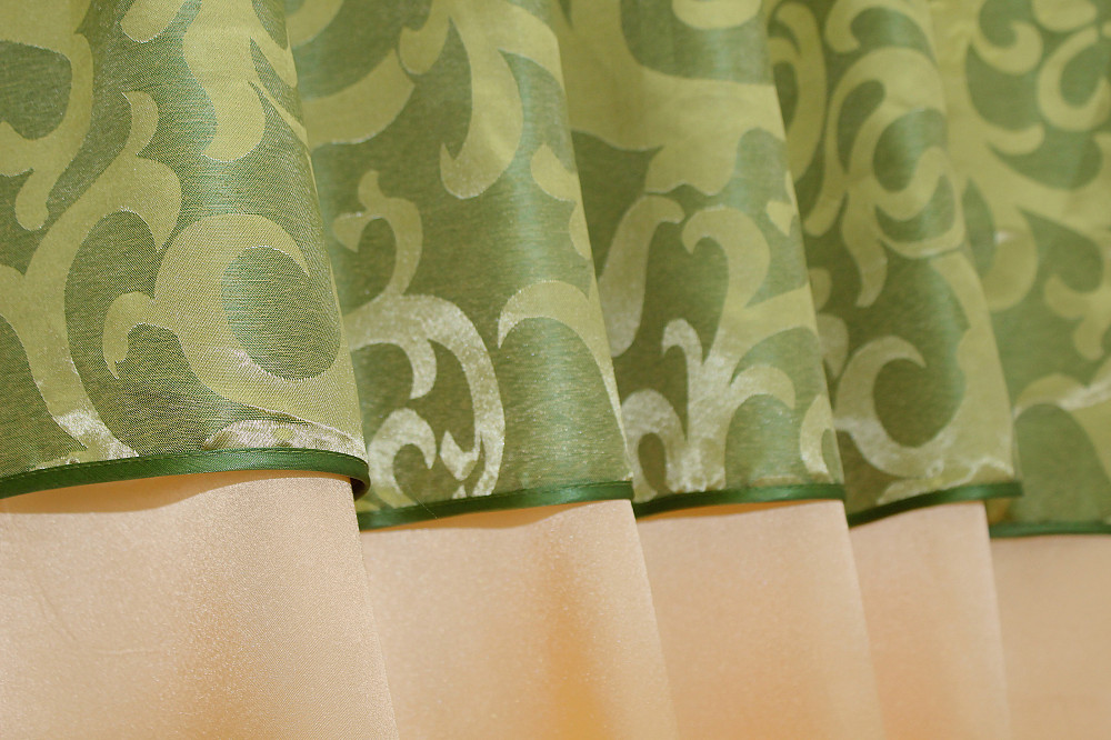 Кухонные шторы VR-Textil № 073к с ламбрекеном и подхватами персиковый с салатовым 270х170 см (52-0191) Киев - изображение 4