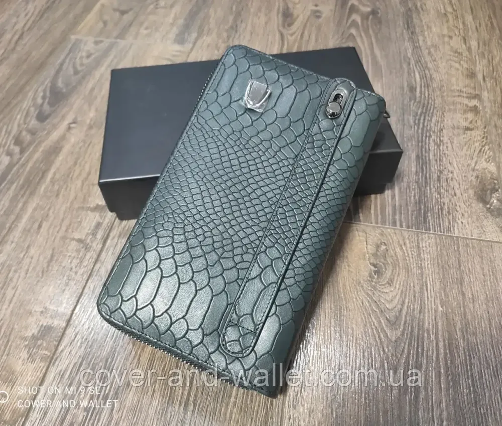 Стильний чоловічий шкіряний клатч на дві блискавки з фактурою під рептилію Marco Coverna 5902C Київ - фото 4