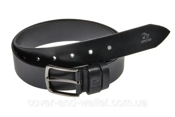 Классический мужской ремень батал черного цвета из цельной итальянской кожи до 140 см Grande Pelle Киев