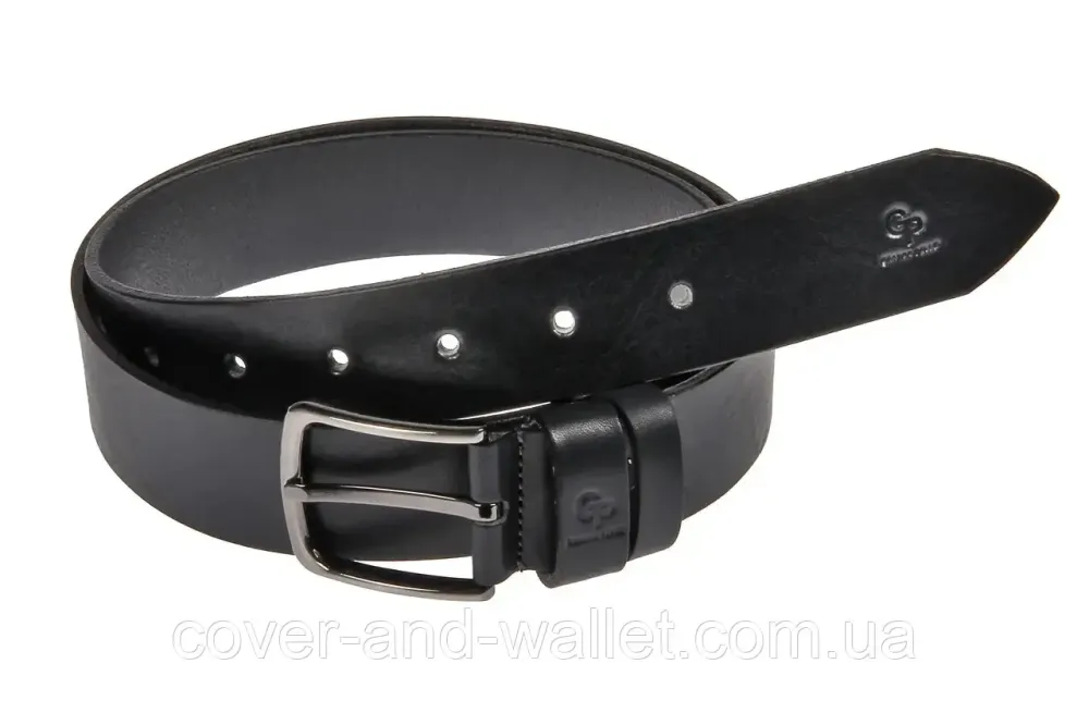 Классический мужской ремень батал черного цвета из цельной итальянской кожи до 140 см Grande Pelle Киев - изображение 1