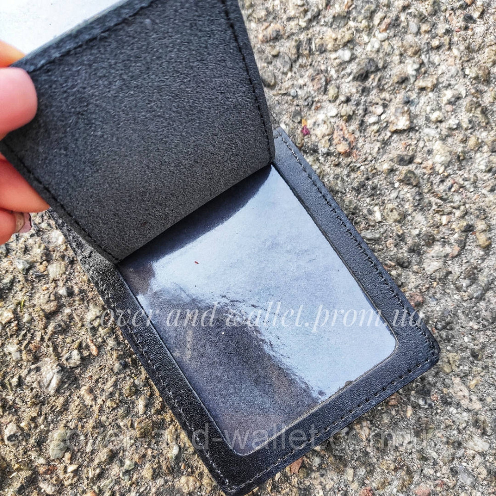 Обкладинка з якісної натуральної шкіри СБУ з кишенею (чорна) Київ - фото 5