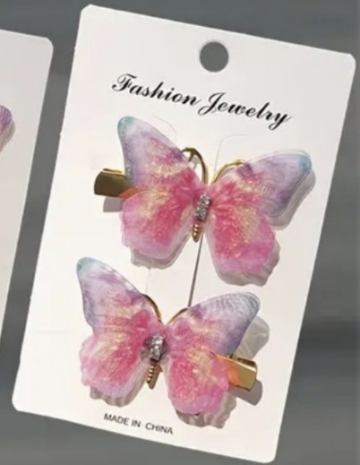 Комплект шпильок "Метелики" 2 шт. Рожевий з блакитним Сміла - фото 2