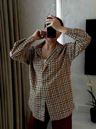Женская повседневная рубашка в клетку на пуговицах Беж, 48/52 Одесса