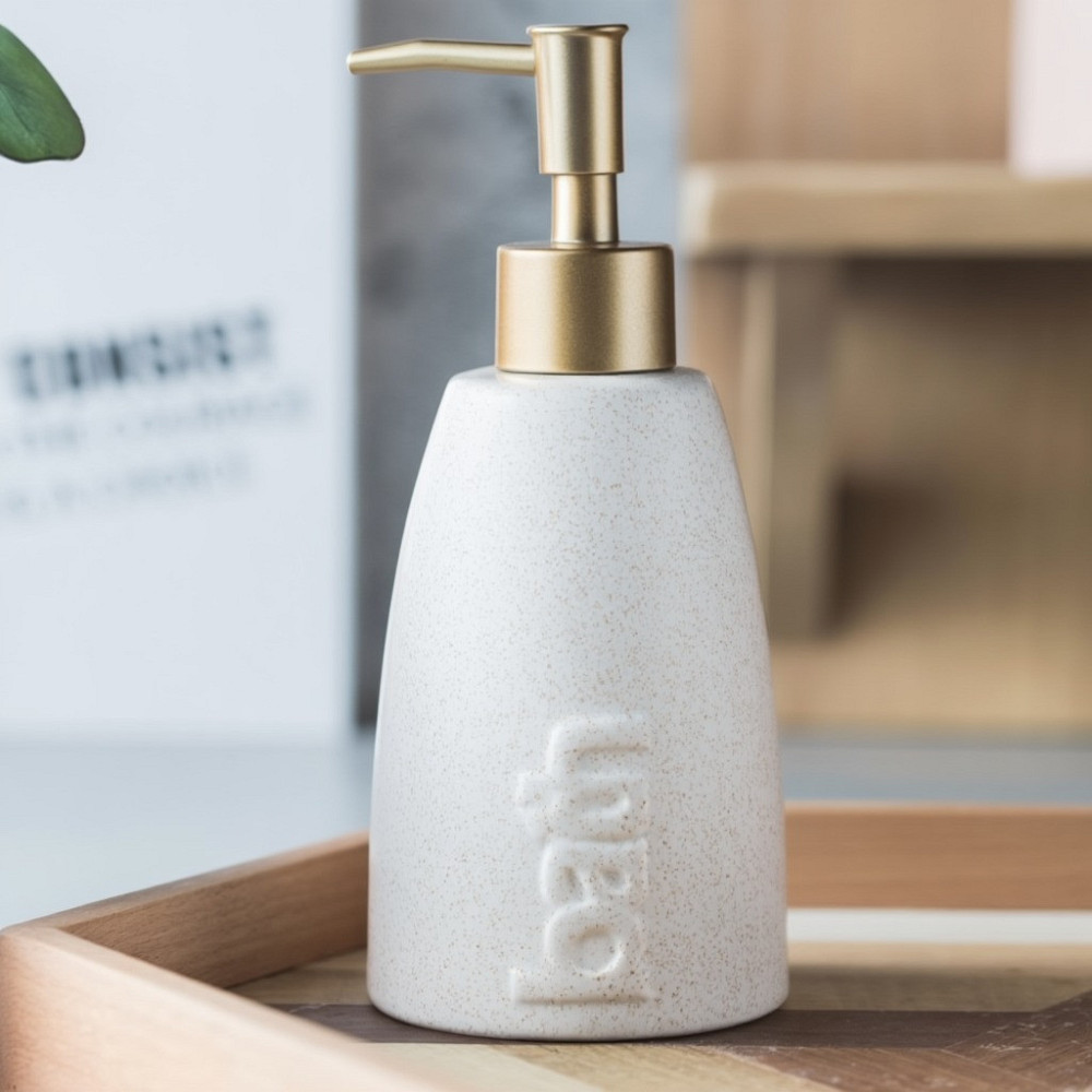 Дозатор керамический для мыла в ванную и душевую комнату 320 мл, диспенсер для жидкого мыла и моющего средства, белый Каменец-Подольский - изображение 1