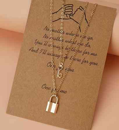 Парные кулоны замок и ключ золотистые подвески для влюбленных friendship necklace Киев