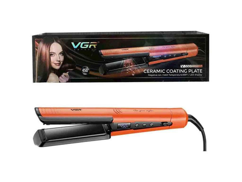 Випрямляч 70Вт для волосся V-550 ORANGE, 100-230°C, керамічне покриття, 70W, LED display ТМ VGR Київ - фото 1