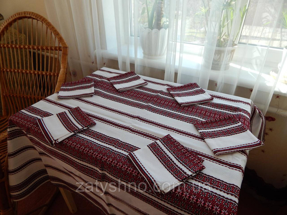 Червона скатертина вишита та 6 серветок червоних Київ - фото 7