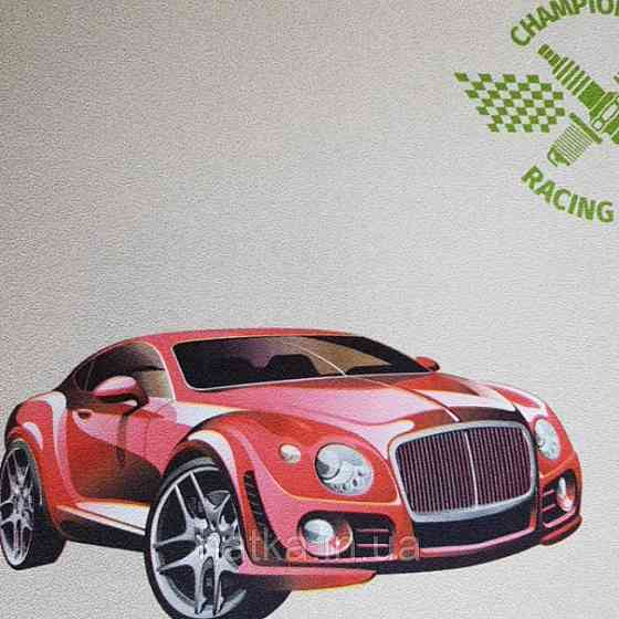 Шпалери вінілові на флізеліні AdaWall Ada Kids метрові дитячі для хлопчиків перегонові машини написи на бежевому Київ