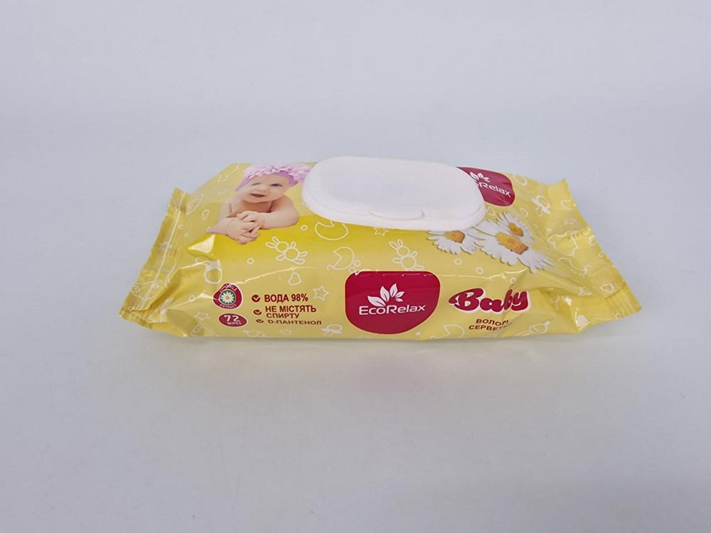 Волога серветка 72 шт з клапаном "EcoRelax" Ромашка (1 пачка) Харків - фото 2