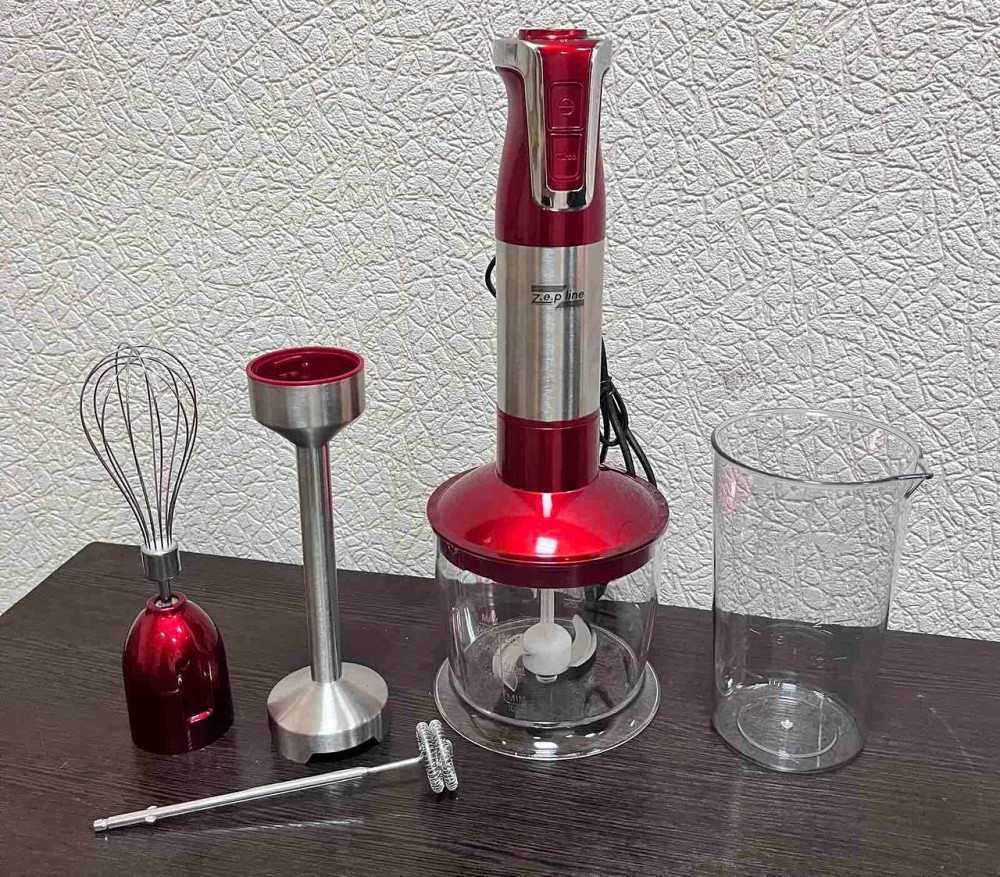 Занурювальний блендер Zepline ZP-074, 1500 Вт, 10 швидкостей, турбо, подрібнювач 600 мл, мірний стакан 700 мл, вінчик, червоний Одеса - фото 3