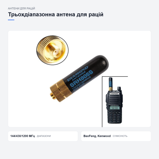 Антенна SRH805S для раций BaoFeng и Kenwood Киев