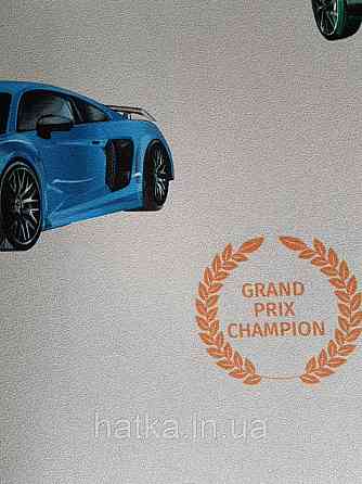 Шпалери вінілові на флізеліні AdaWall Ada Kids метрові дитячі для хлопчиків тачки перегонові машини на сірому Київ