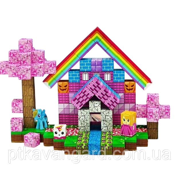 Магнітний конструктор "Райдужний будинок" для дівчинки 158 магнітні блоки LZCK 501 Хмельницький - фото 1