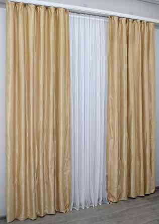 Комплект готових штор VR-Textil Льон Парма № 1089ш Золотистий 100х250 см 2 шт (39-845) Київ