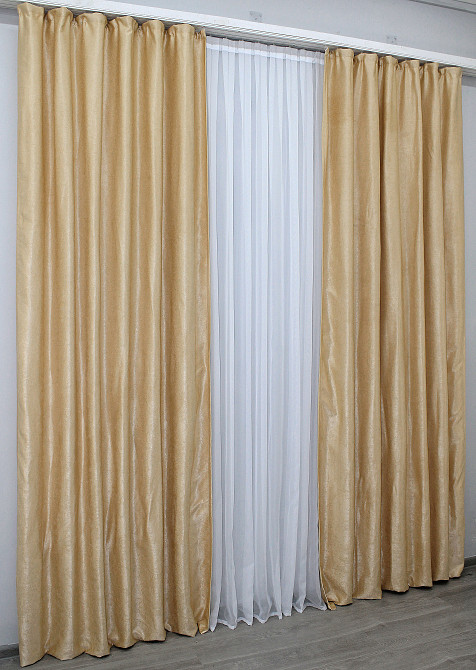 Комплект готових штор VR-Textil Льон Парма № 1089ш Золотистий 100х250 см 2 шт (39-845) Київ - фото 4