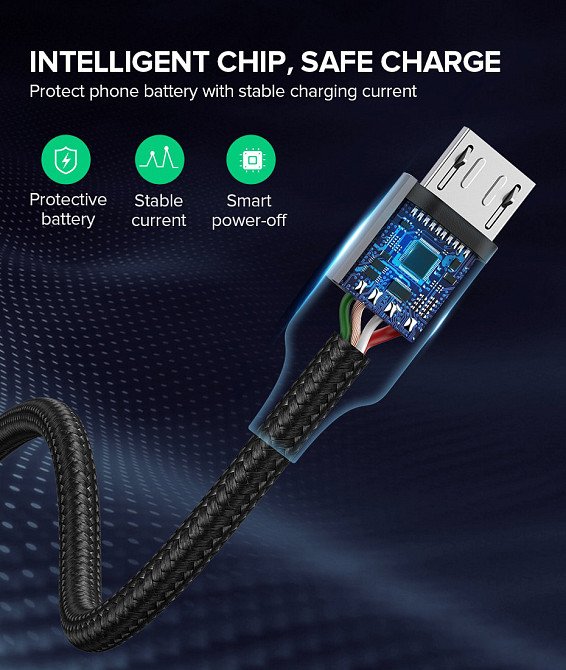 Кабель Micro USB Ugreen US290 60403 5V/2A для заряджання та передавання даних (Сірий, 3 м) Миколаїв - фото 7