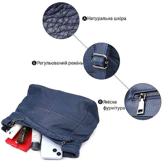 Сумка на кожен день з натуральної шкіри Vintage 22988 Синій Київ
