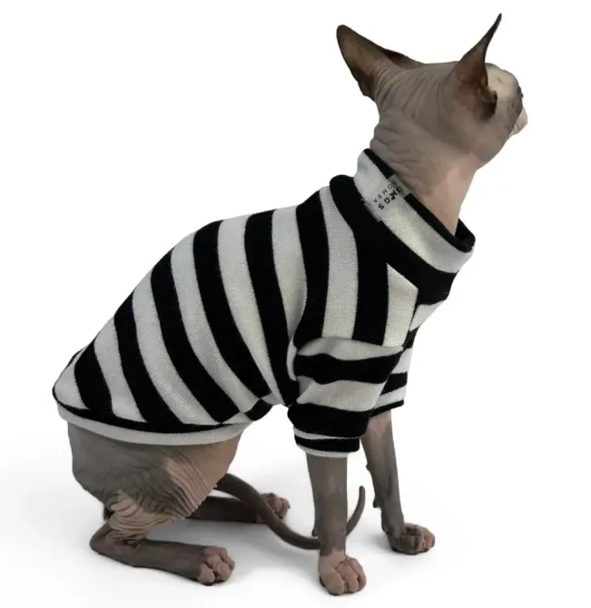 Светр для котів і кішок у смужку Dogs Bomba трикотаж біло-чорний 5 Одеса - фото 2