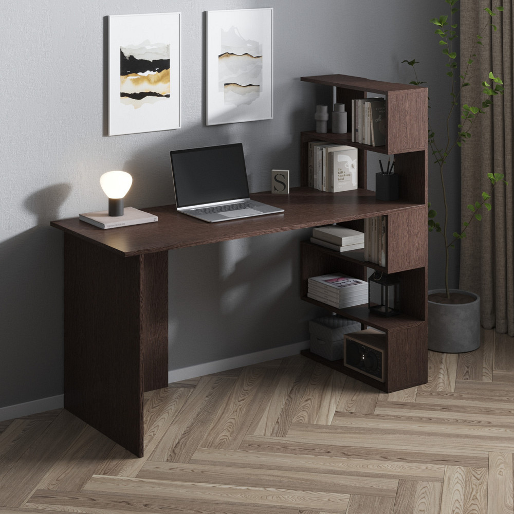 Комп’ютерний стіл VAYS M-15 Венге Темний, письмовий з полицями праворуч, ЛДСП, 142×60×123 см – для дому, навчання, офісу Львів - фото 1