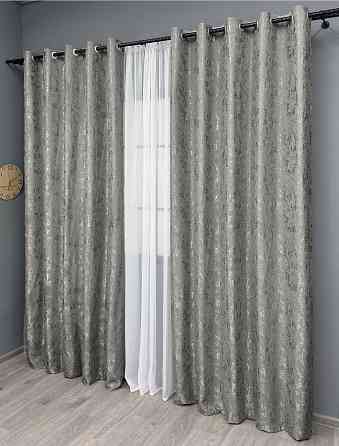 Комплект штор на люверсах VR-Textil Лен мрамор Pavliani № 1665ш Серый 150х270 см 2 шт (37-0181) Киев