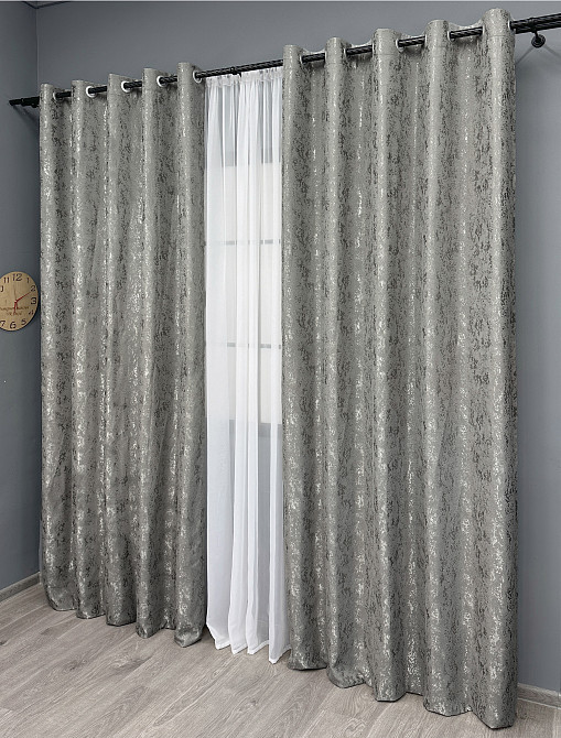 Комплект штор на люверсах VR-Textil Лен мрамор Pavliani № 1665ш Серый 150х270 см 2 шт (37-0181) Киев - изображение 4