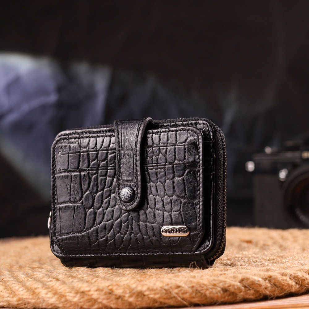 Практичне жіноче портмоне з натуральної фактурної шкіри CANPELLINI 21491 Чорне Київ - фото 9