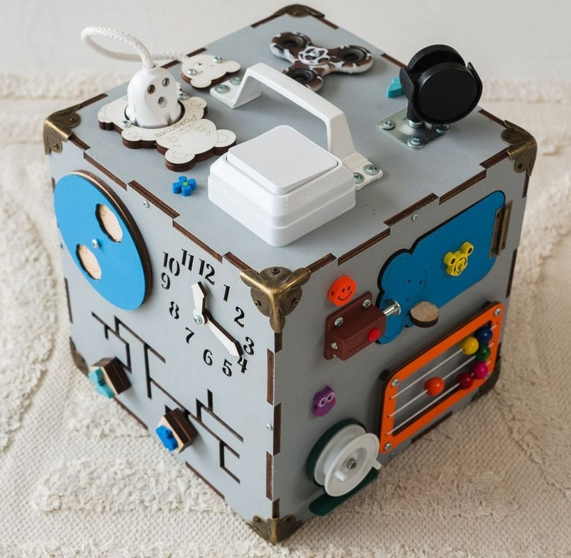 Маленький Бізікуб 23*23*23 Сірий дитячий куб Бізікуб для хлопчика Бізіборд Тернопіль - фото 1