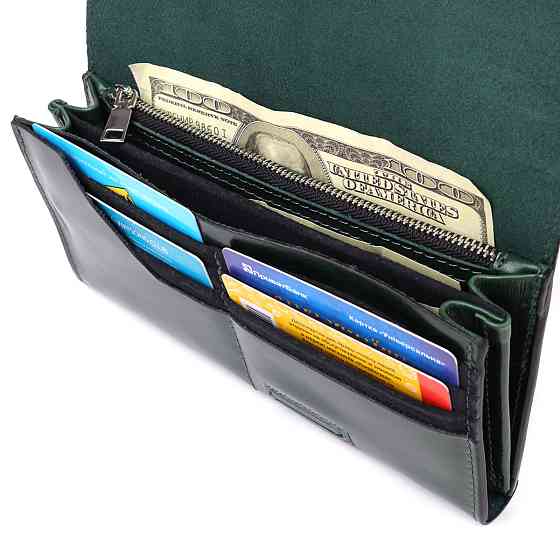 Добротный кошелек в два сложения из натуральной гладкой кожи GRANDE PELLE 22945 Зеленый Киев