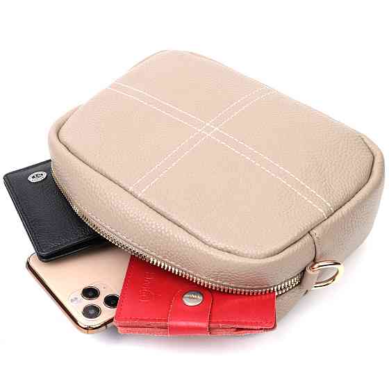 Ідеальна жіноча сумка з натуральної м'якої шкіри Бежева (Vintage) Київ