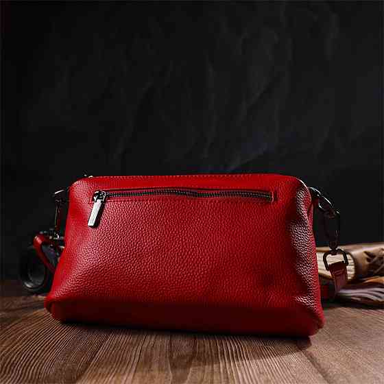 Яскрава сумка на три відділення з натуральної шкіри 22102 Vintage Червона Київ