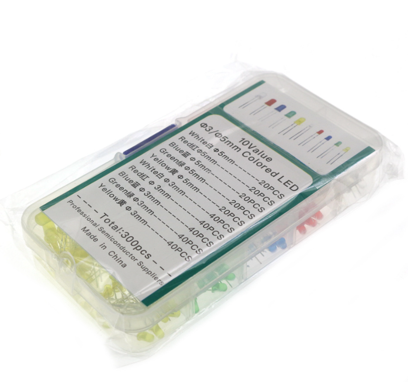LED світлодіоди 3/5 мм, 300 шт, набір 5 кольорів у пластиковому кейсі, для паяння та електроніки MasterSem Київ - фото 6