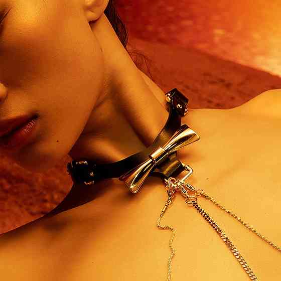 Нашийник-чокер з бантом Butterfly UPKO, італійська шкіра, позолота 24К Sex Aura Київ